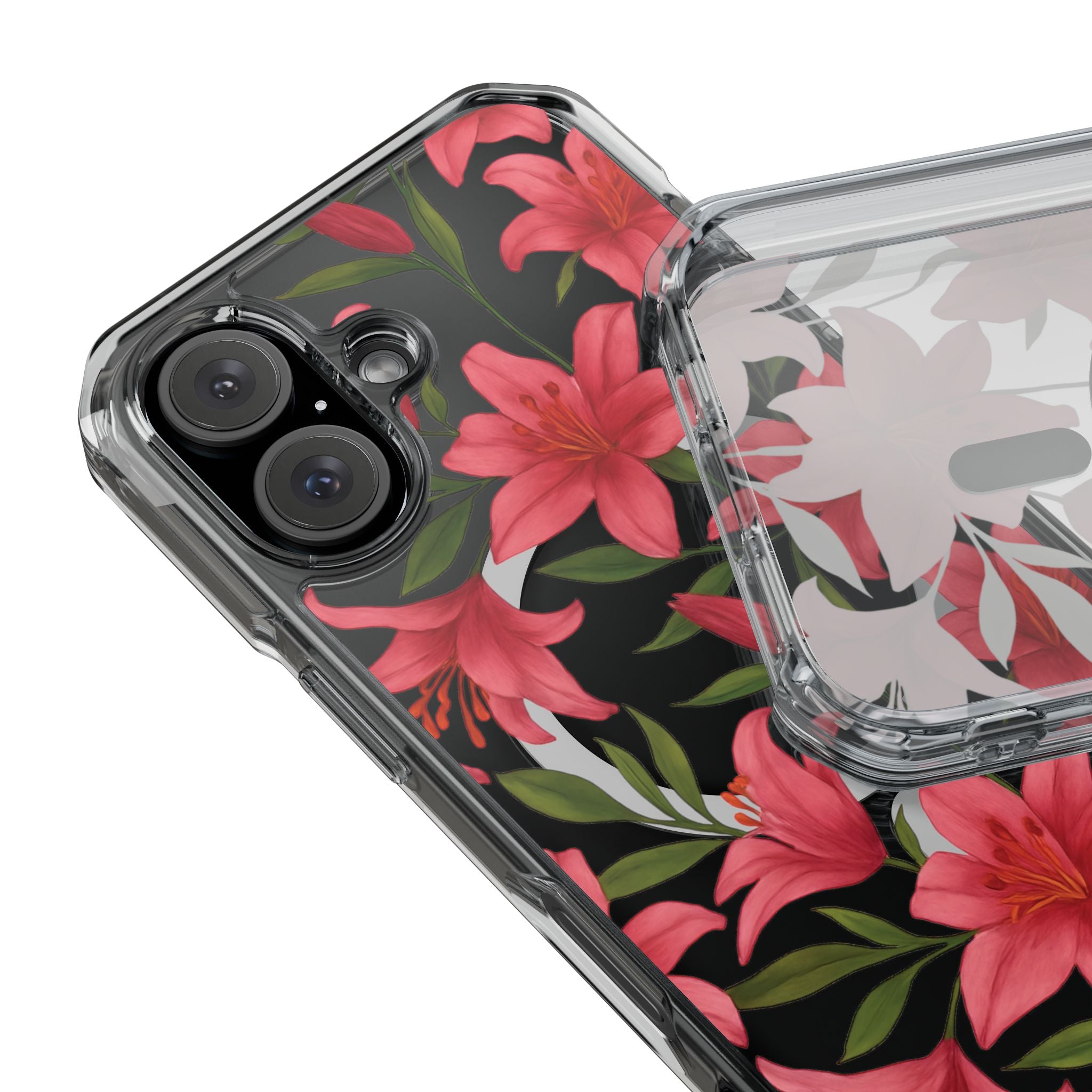 Floral Clear Impact Phone Case, Stylish Magnetic Phone Cover, Durable iPhone Case, Personalized Gift for Her, Vibrant Flower Design