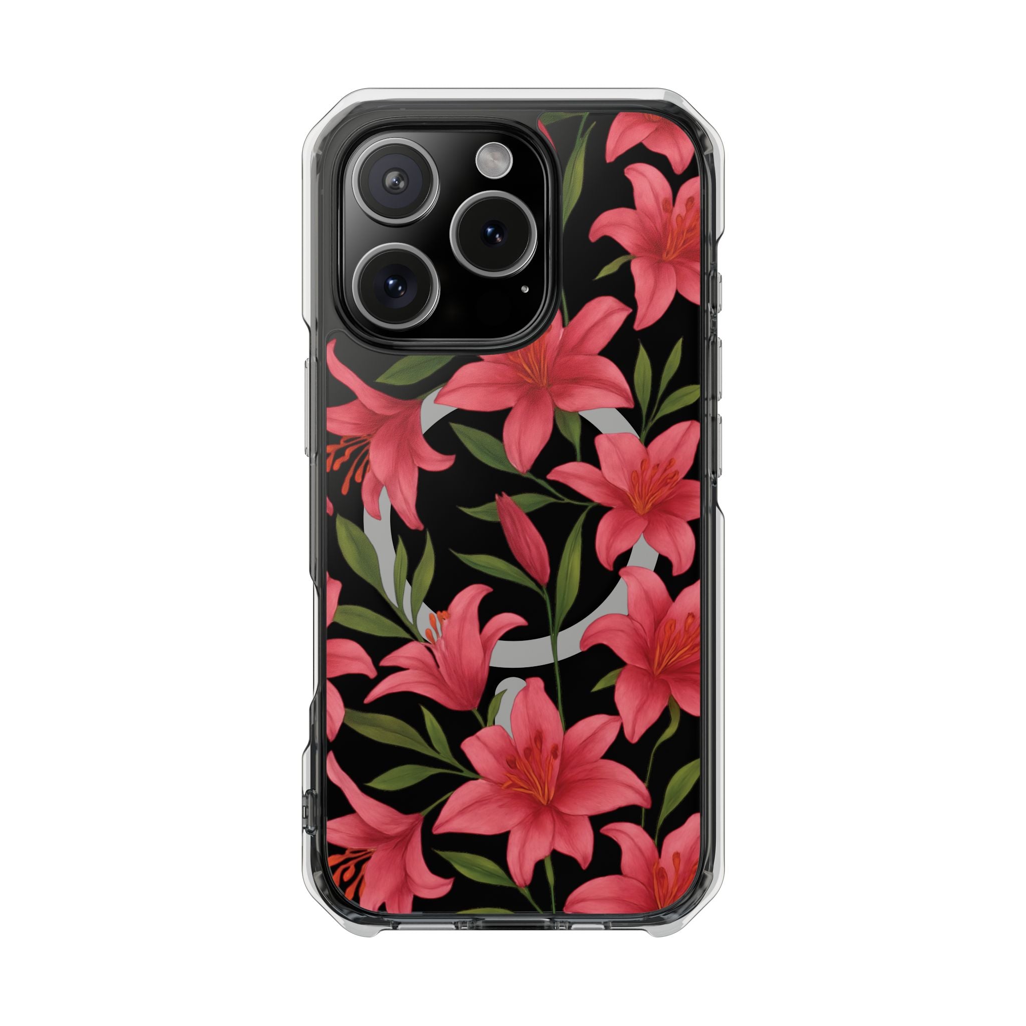 Floral Clear Impact Phone Case, Stylish Magnetic Phone Cover, Durable iPhone Case, Personalized Gift for Her, Vibrant Flower Design