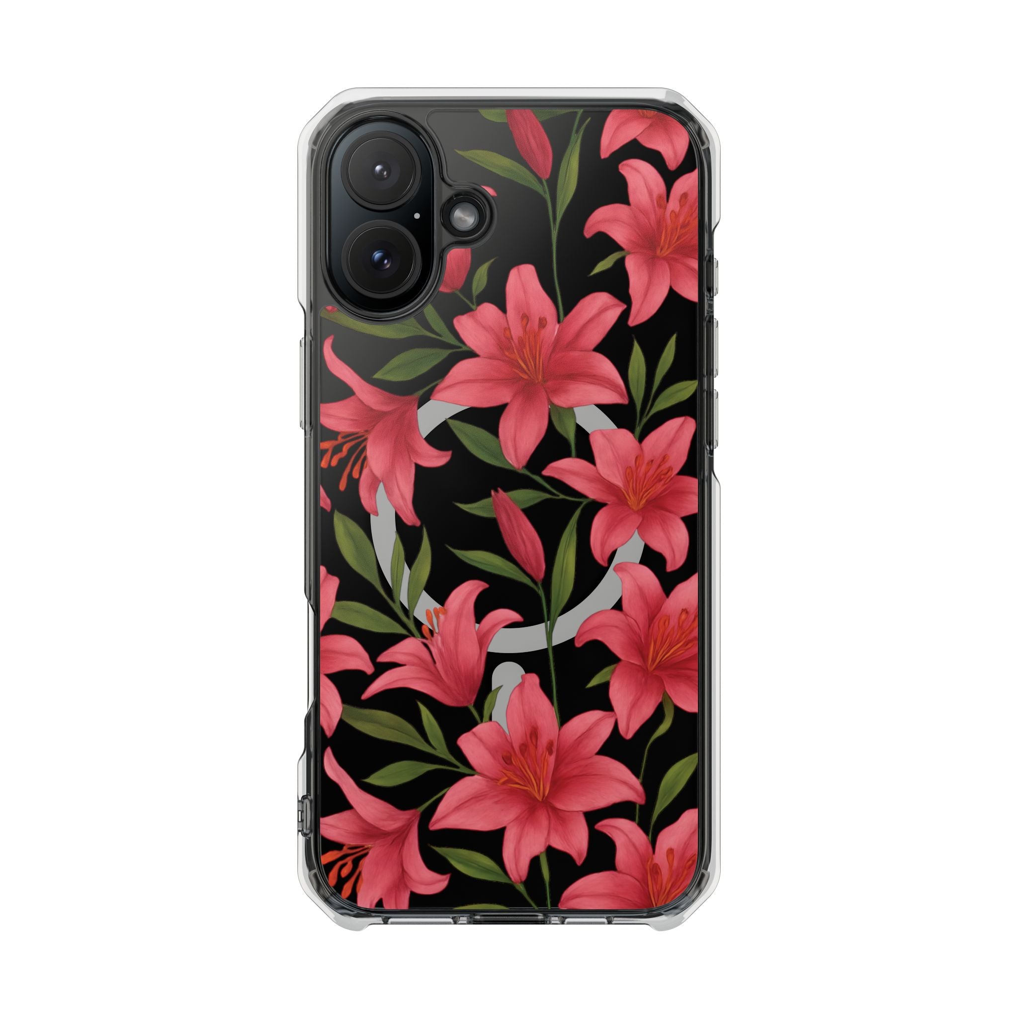 Floral Clear Impact Phone Case, Stylish Magnetic Phone Cover, Durable iPhone Case, Personalized Gift for Her, Vibrant Flower Design