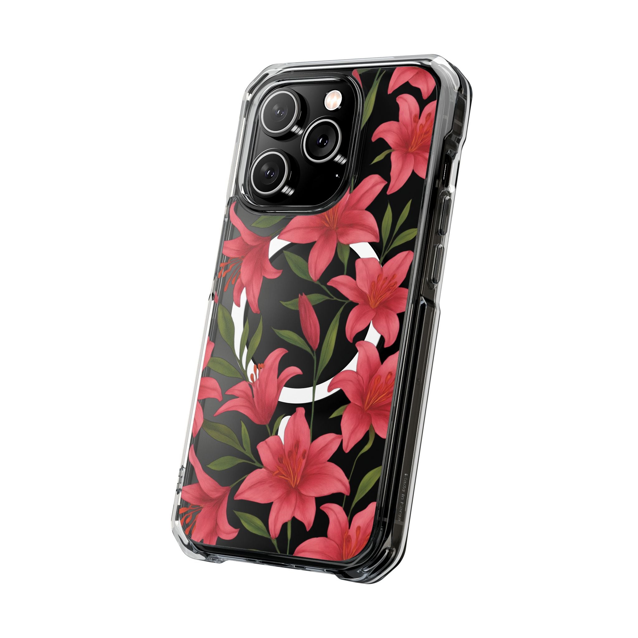 Floral Clear Impact Phone Case, Stylish Magnetic Phone Cover, Durable iPhone Case, Personalized Gift for Her, Vibrant Flower Design