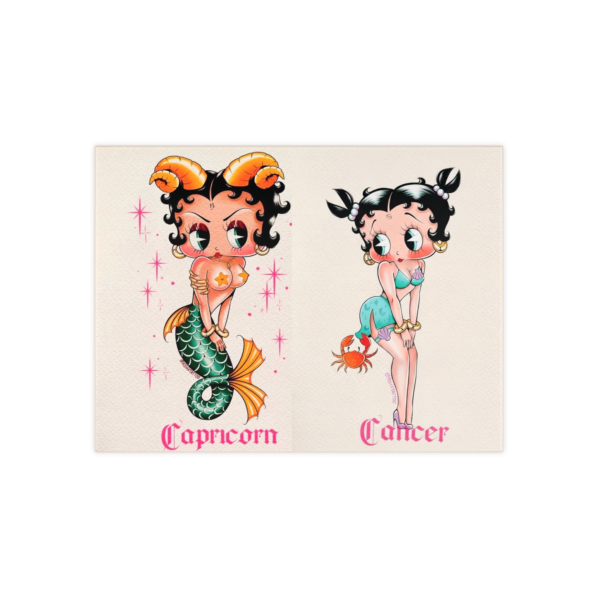 Betty Boop Zodiac Ceramic Photo Tile — Capricorn & Cancer Retro Pinup Art