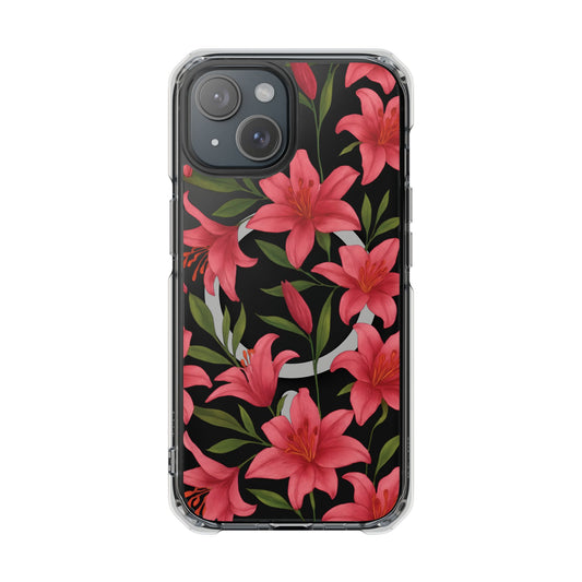 Floral Clear Impact Phone Case, Stylish Magnetic Phone Cover, Durable iPhone Case, Personalized Gift for Her, Vibrant Flower Design