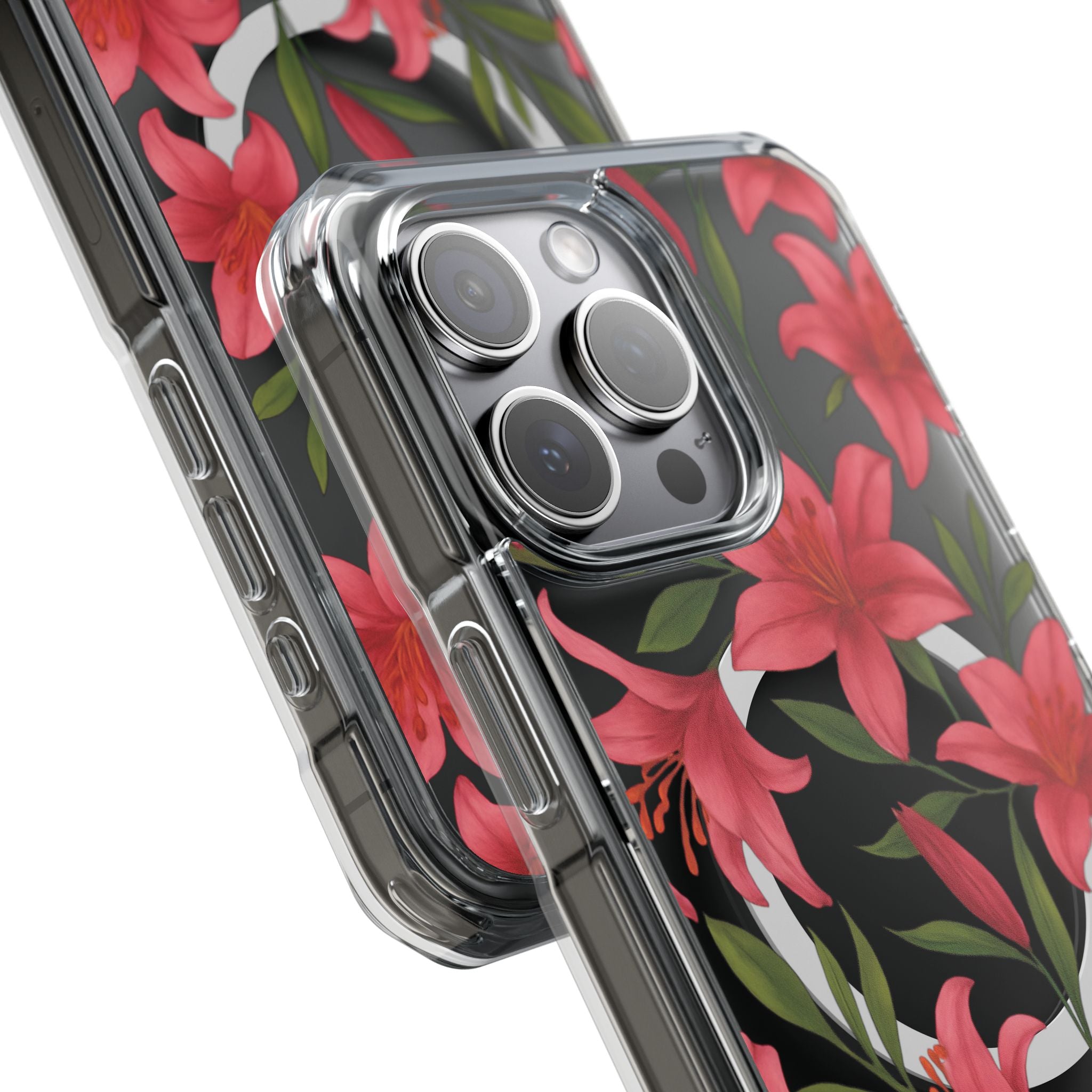 Floral Clear Impact Phone Case, Stylish Magnetic Phone Cover, Durable iPhone Case, Personalized Gift for Her, Vibrant Flower Design