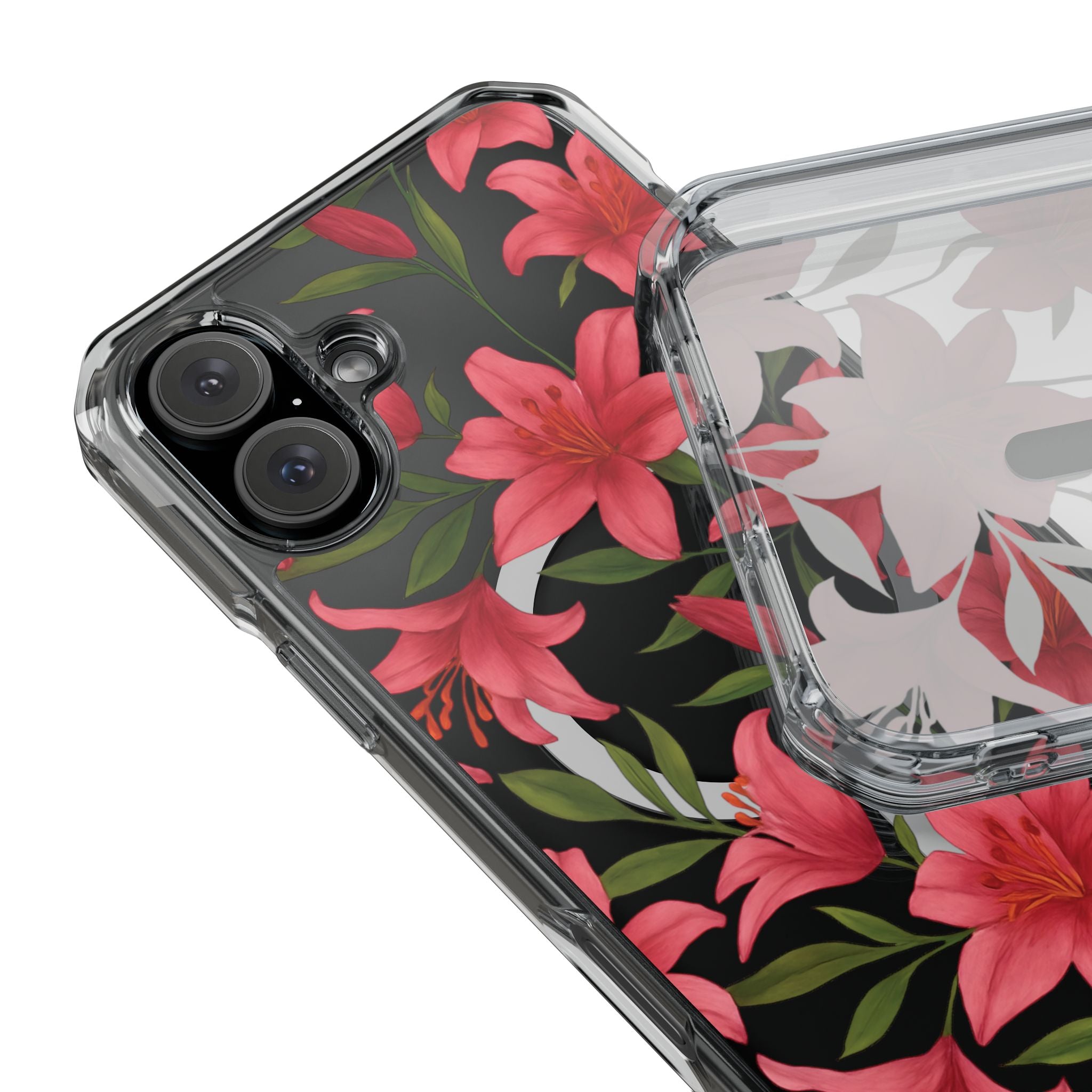 Floral Clear Impact Phone Case, Stylish Magnetic Phone Cover, Durable iPhone Case, Personalized Gift for Her, Vibrant Flower Design