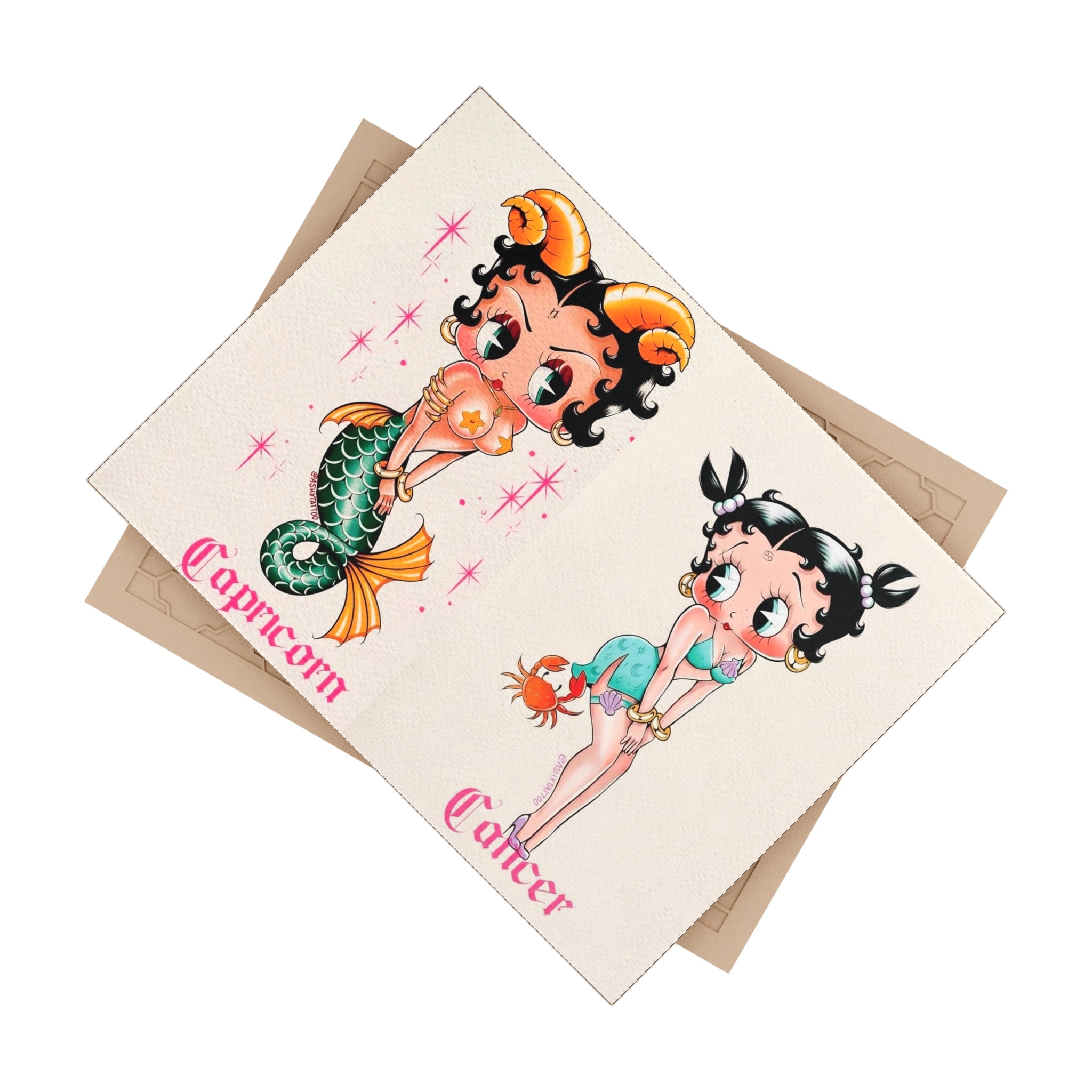 Betty Boop Zodiac Ceramic Photo Tile — Capricorn & Cancer Retro Pinup Art