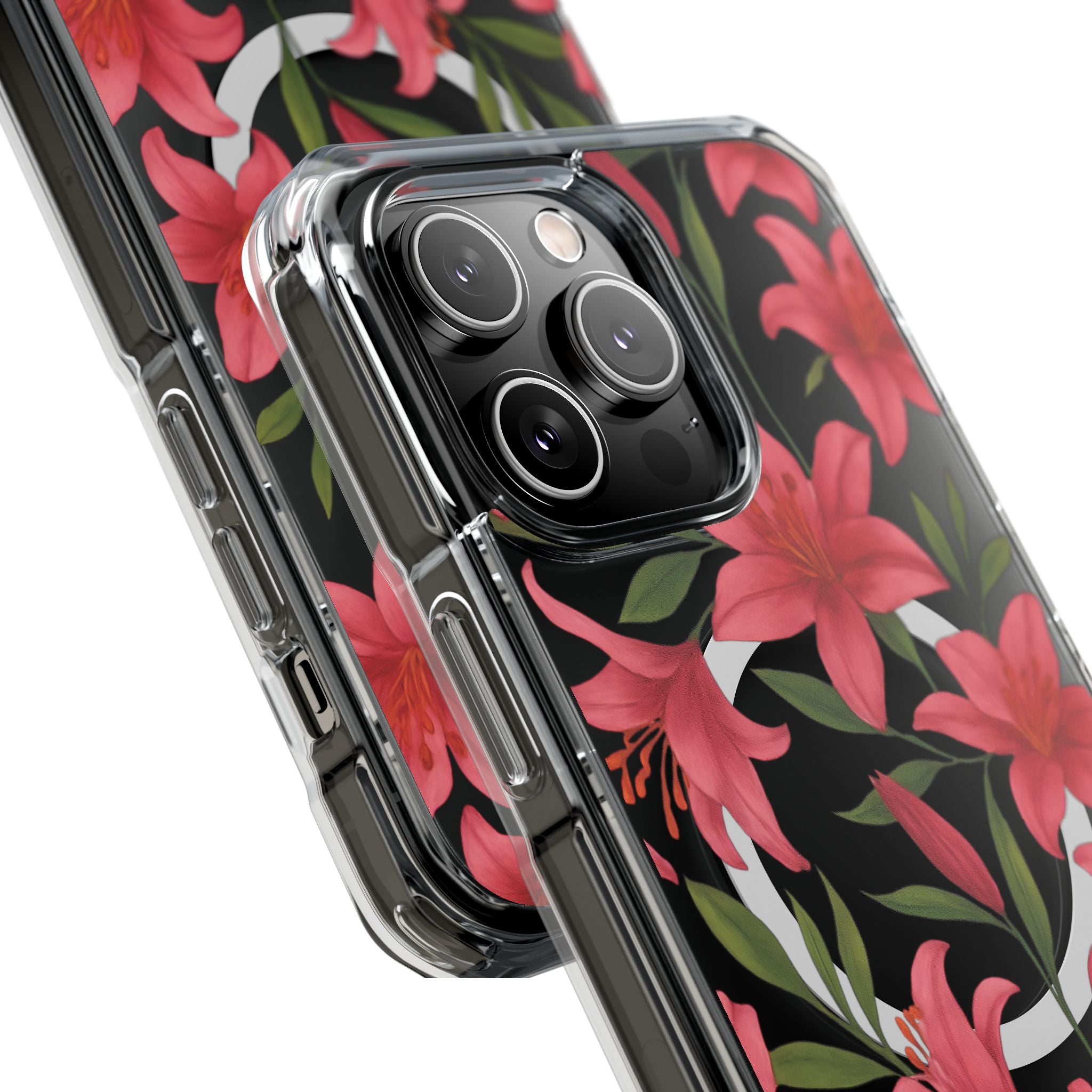 Floral Clear Impact Phone Case, Stylish Magnetic Phone Cover, Durable iPhone Case, Personalized Gift for Her, Vibrant Flower Design