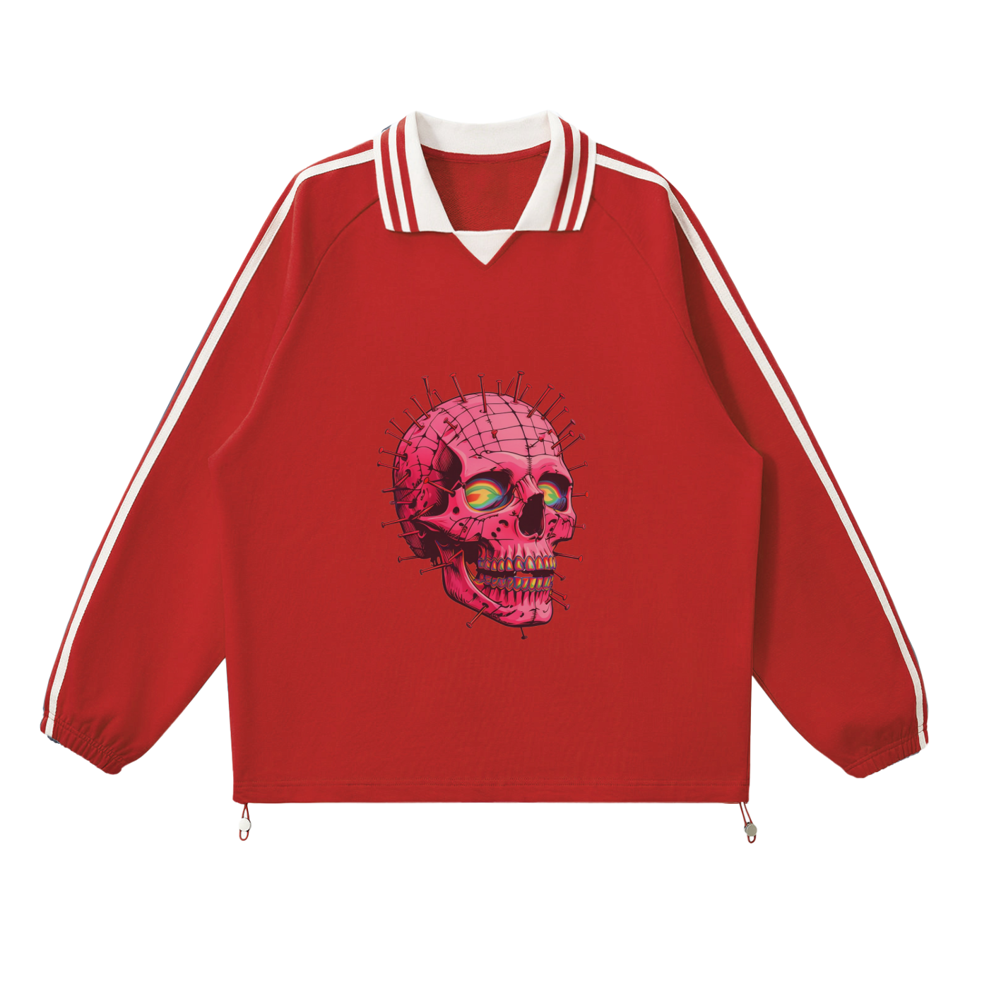 Contrast Striped Lapel Collar Sweatshirt