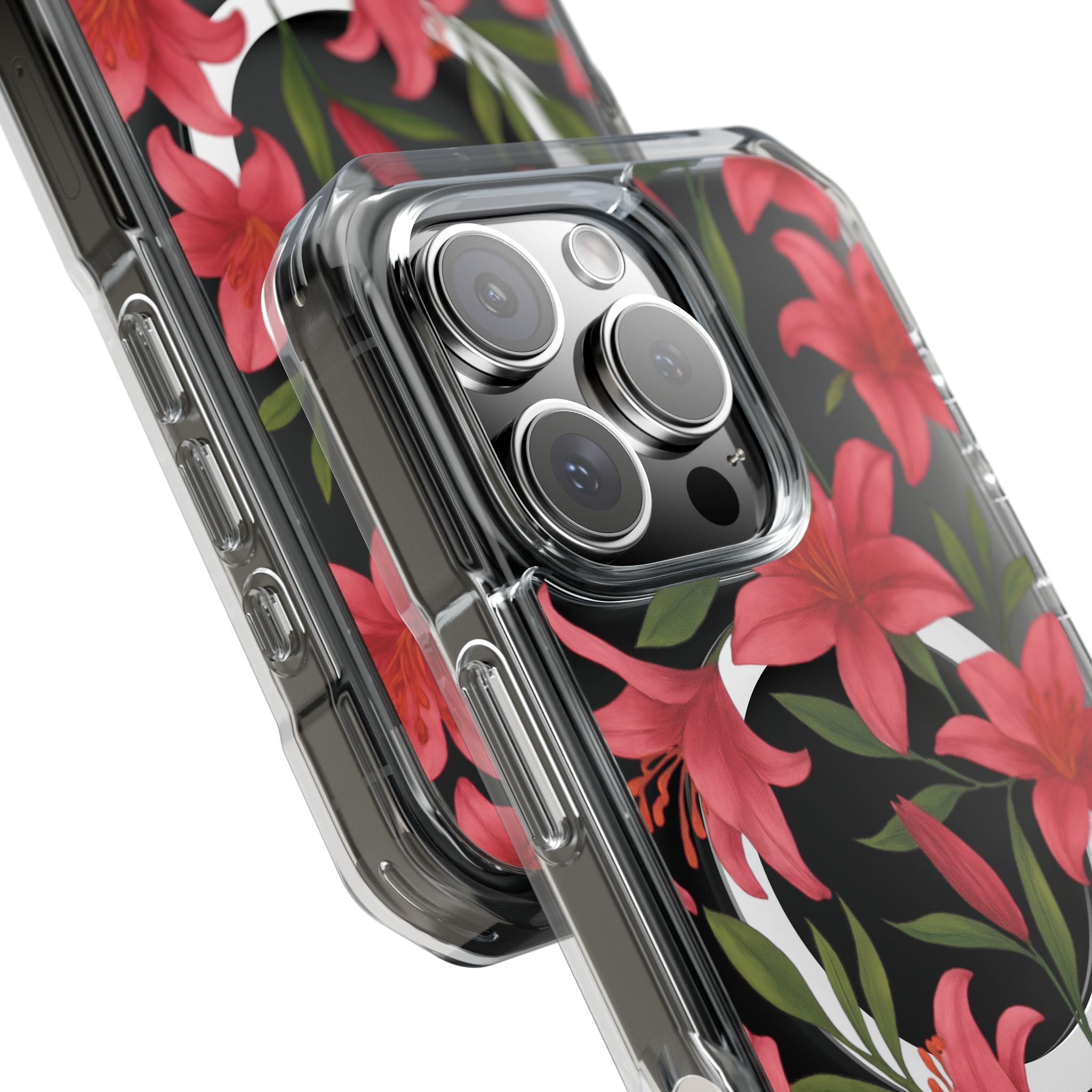 Floral Clear Impact Phone Case, Stylish Magnetic Phone Cover, Durable iPhone Case, Personalized Gift for Her, Vibrant Flower Design