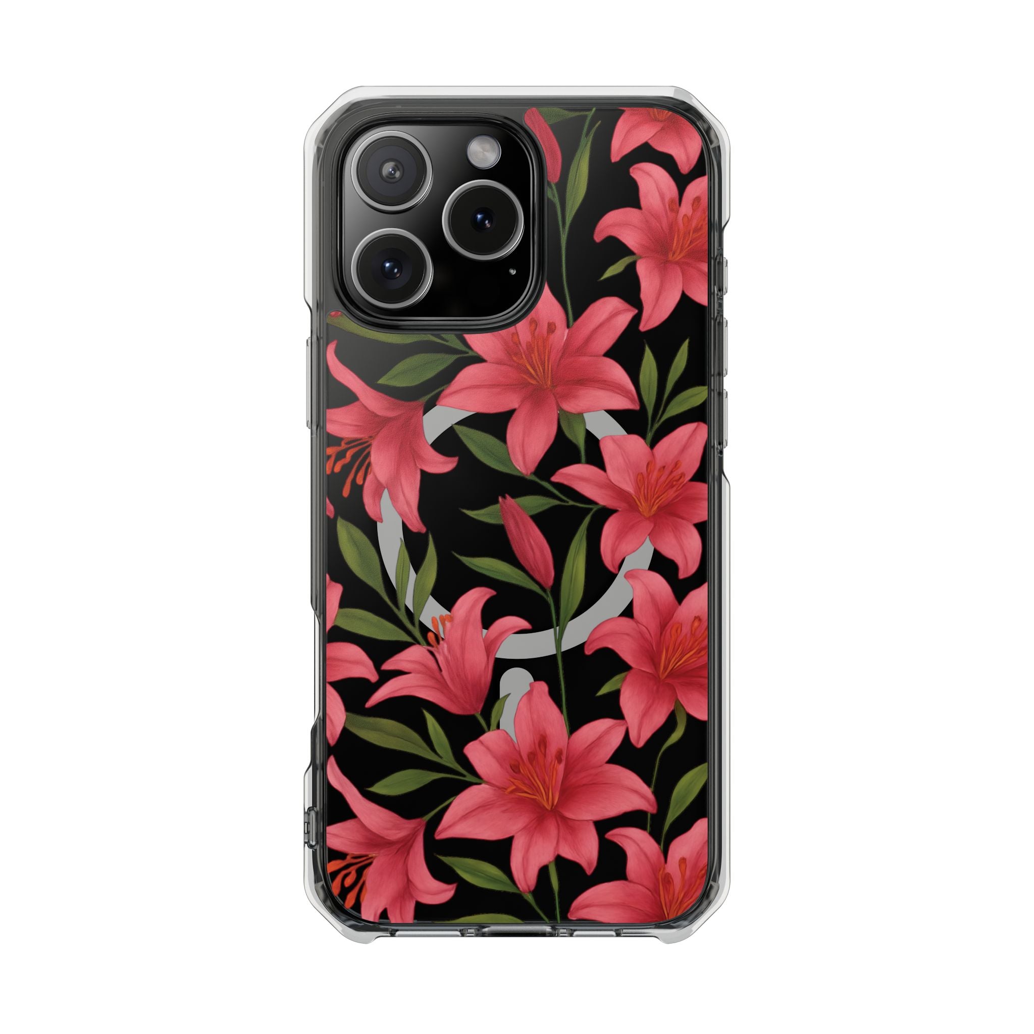 Floral Clear Impact Phone Case, Stylish Magnetic Phone Cover, Durable iPhone Case, Personalized Gift for Her, Vibrant Flower Design