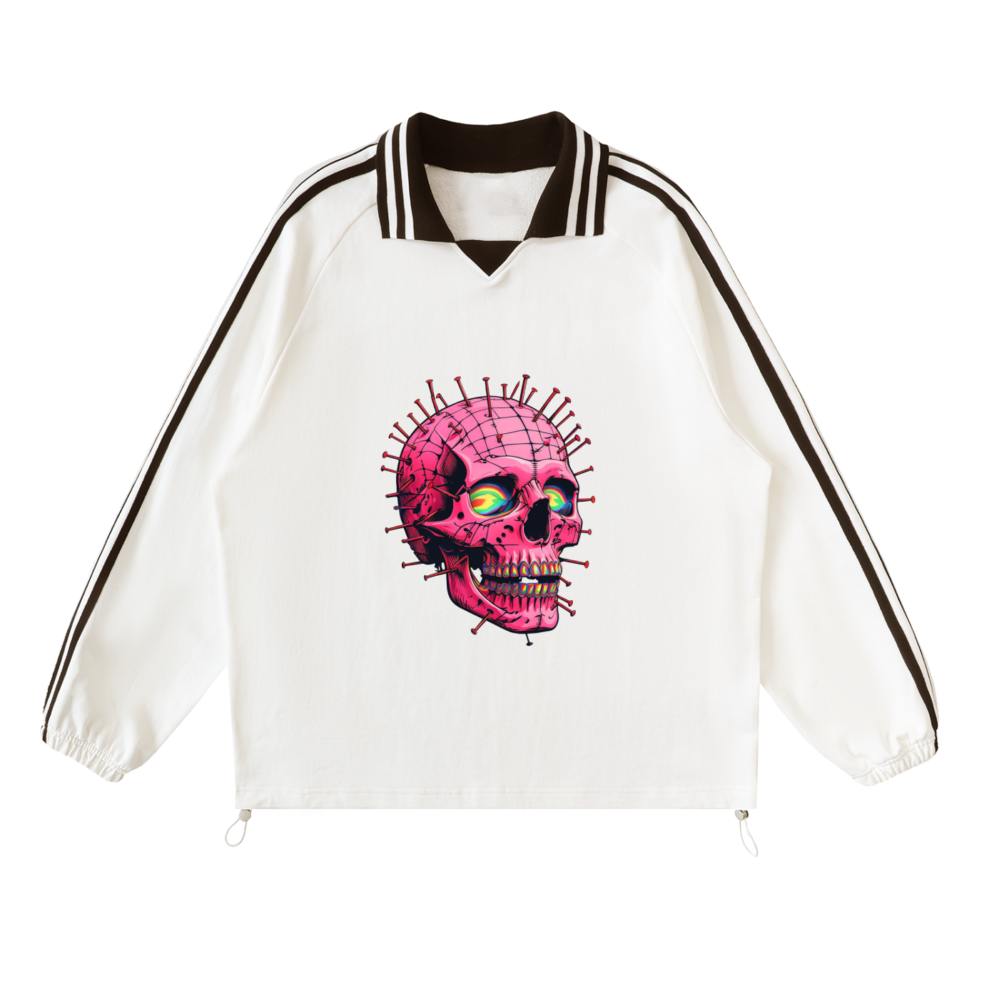 Contrast Striped Lapel Collar Sweatshirt