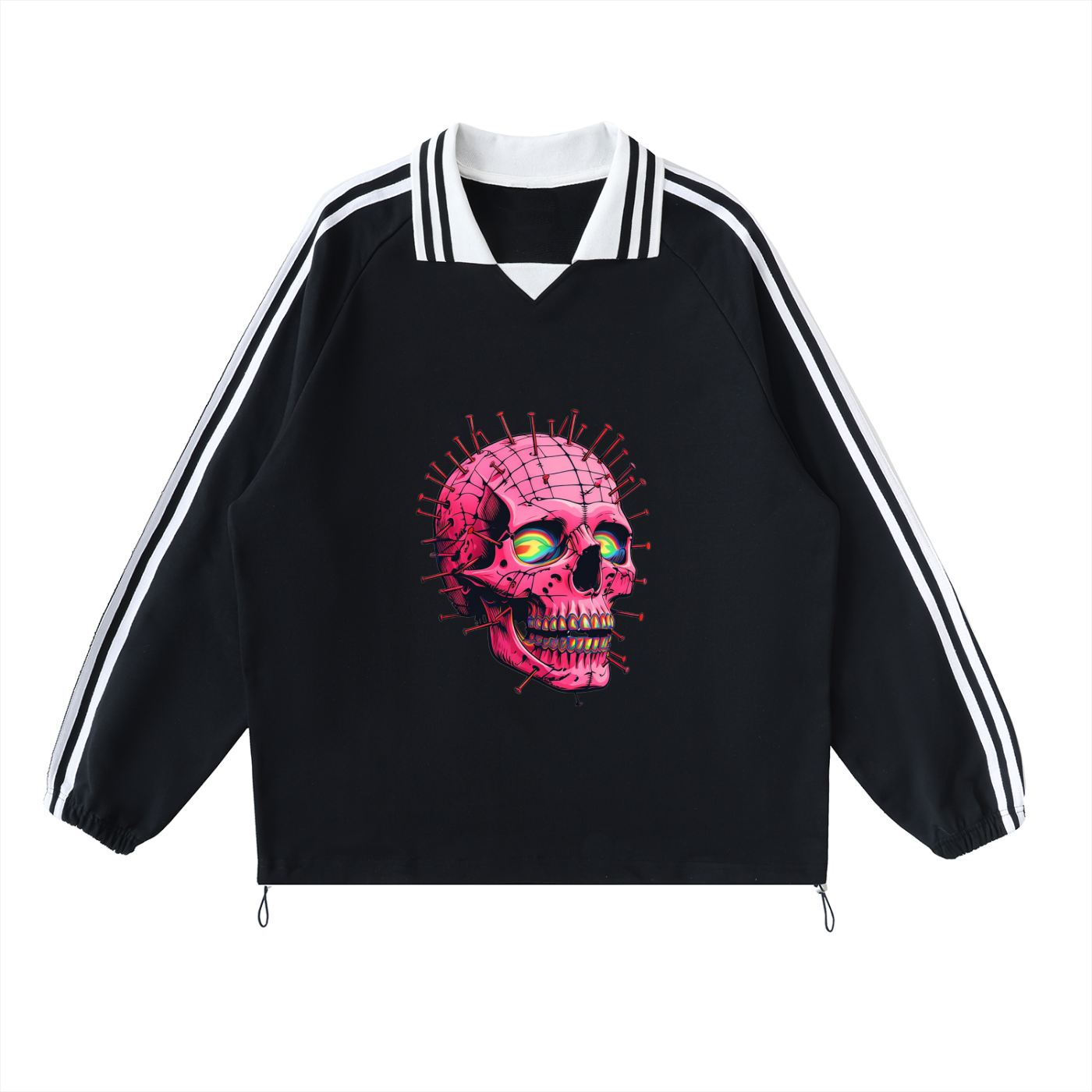 Contrast Striped Lapel Collar Sweatshirt