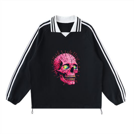 Contrast Striped Lapel Collar Sweatshirt