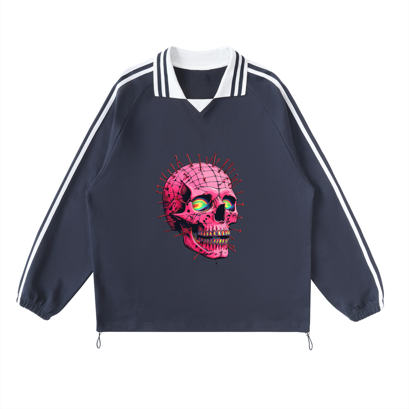 Contrast Striped Lapel Collar Sweatshirt